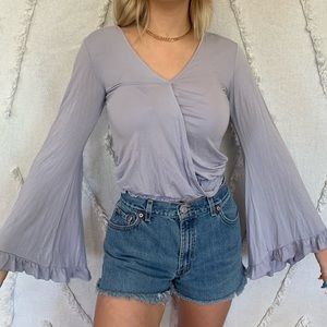 aerie boho periwinkle bell-sleeved blouse
